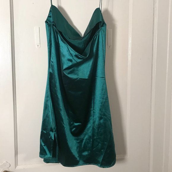 Satin Green Slip Dress - Picture 2 of 2